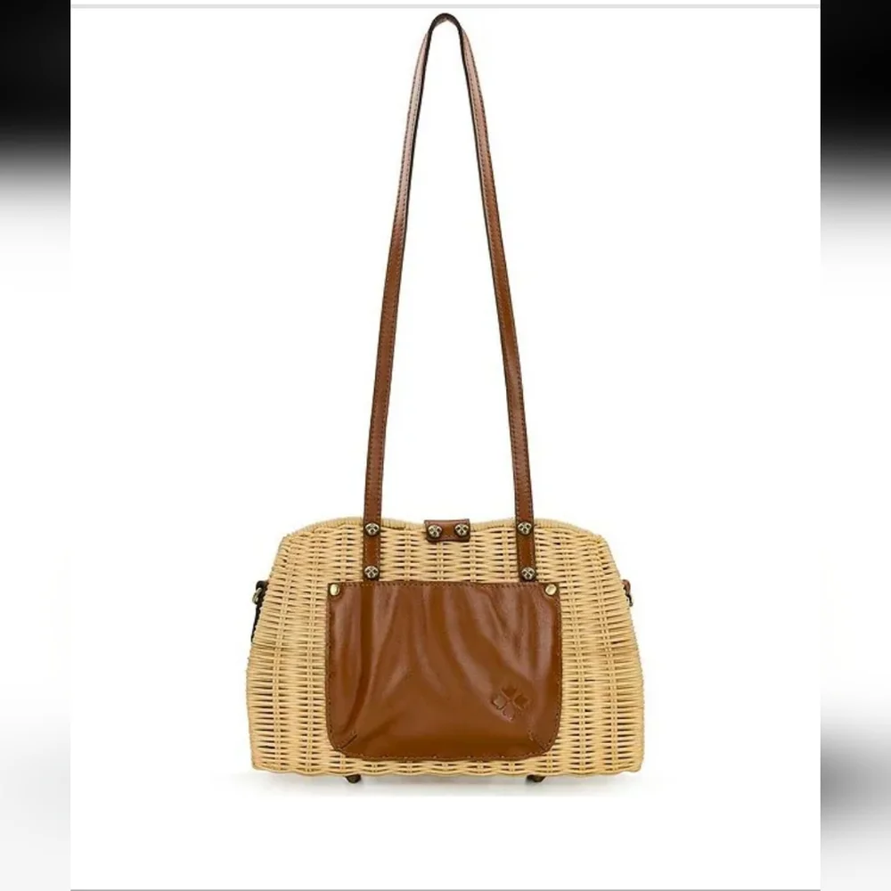 Patricia Nash Beige Wicker Woven Shoulder Bag with Floral Scarf